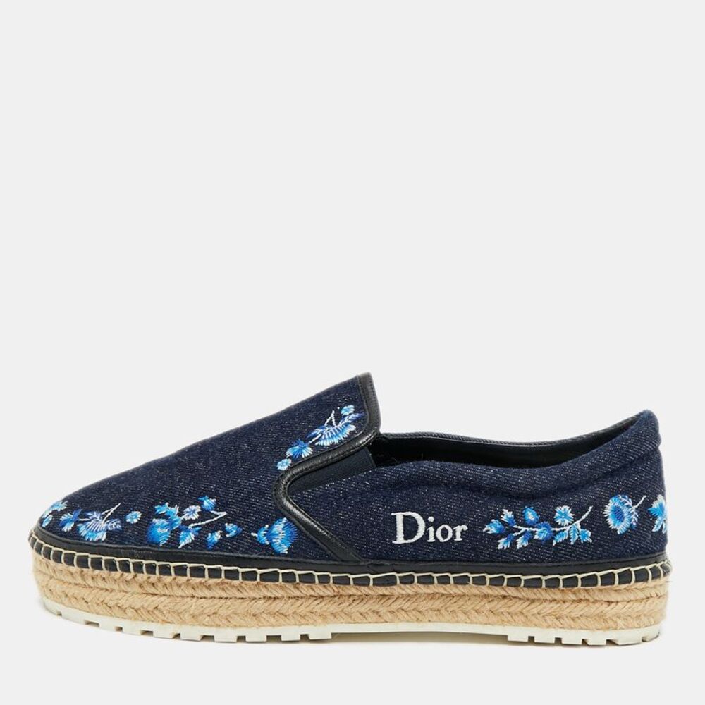 Dior Prairie Size 40 Navy Blue Denim Slip On Sneakers
